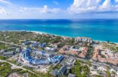 aeriel view of a beachside resort